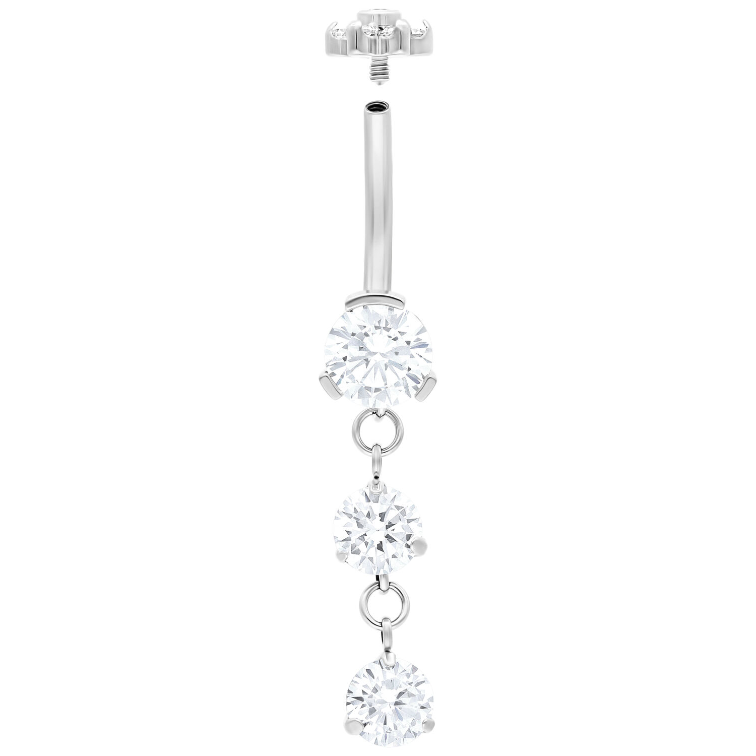 Banane Double Pendante en Argent 12mm Banane en argent avec trois cristaux clairs sur fond blanc