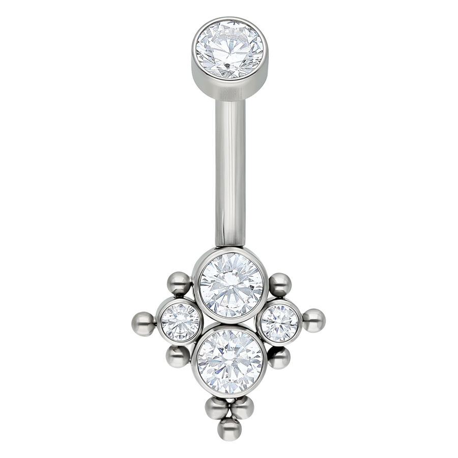 Banane en titane scintillante avec cristaux Piercing banane en titane argenté avec cristaux clairs sur fond blanc