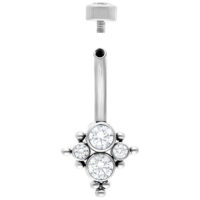 Bananabell en titane scintillant avec cristaux Piercing bananabell argenté avec cristaux clairs sur fond blanc