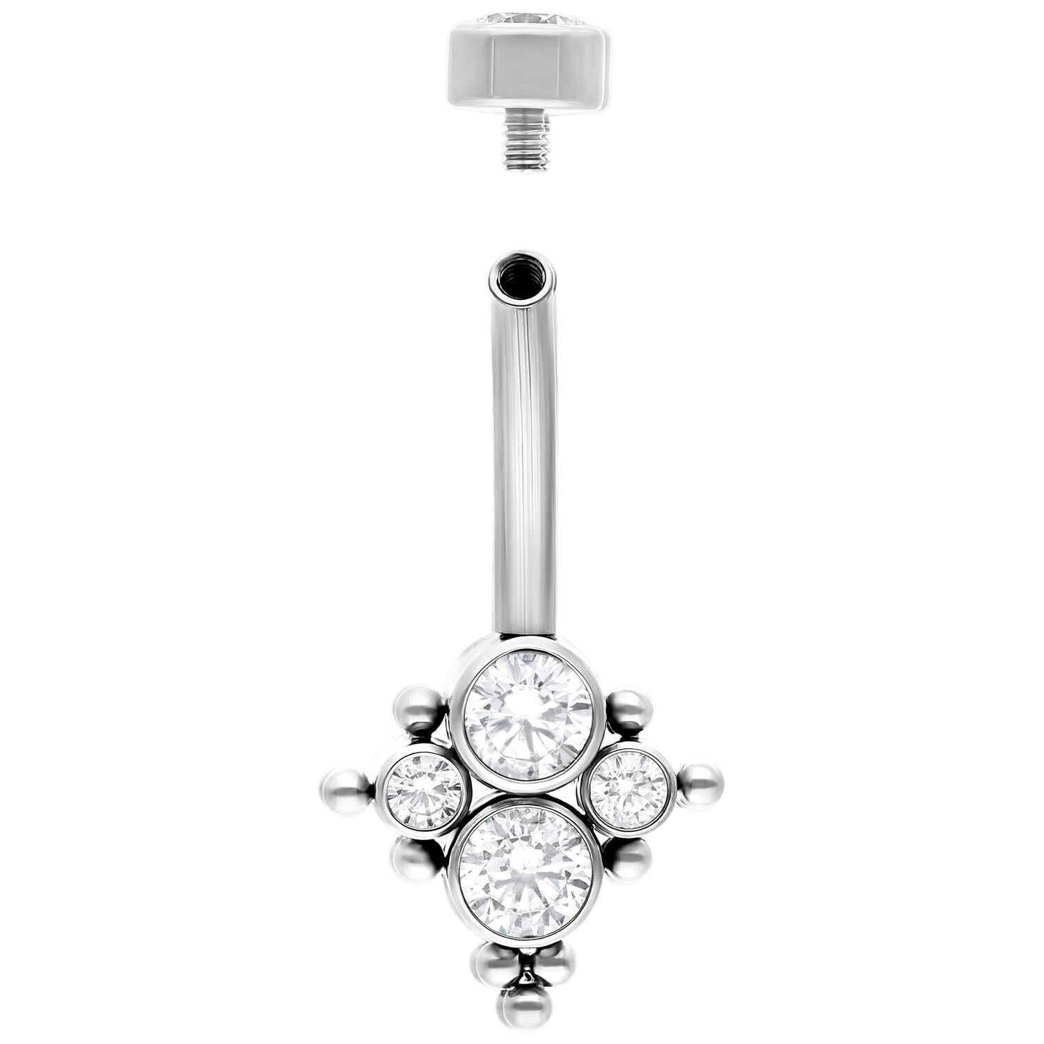 Bananabell en titane scintillant avec cristaux Piercing bananabell argenté avec cristaux clairs sur fond blanc