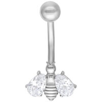 Crystal Bee Bananabell argent 8mm piercing Crystal Bee Bananabell argenté avec cristaux clairs sur fond blanc