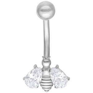 Crystal Bee Bananabell argenté avec cristaux clairs sur fond blanc