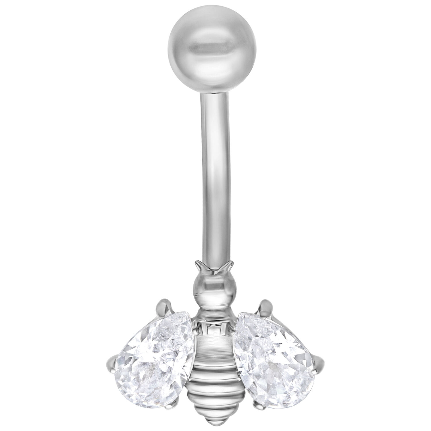 Crystal Bee Bananabell argent 8mm piercing Crystal Bee Bananabell argenté avec cristaux clairs sur fond blanc