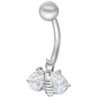 Banane en argent avec abeille en cristal 8,0 mm Piercing nombril en argent avec abeille en cristal sur fond blanc