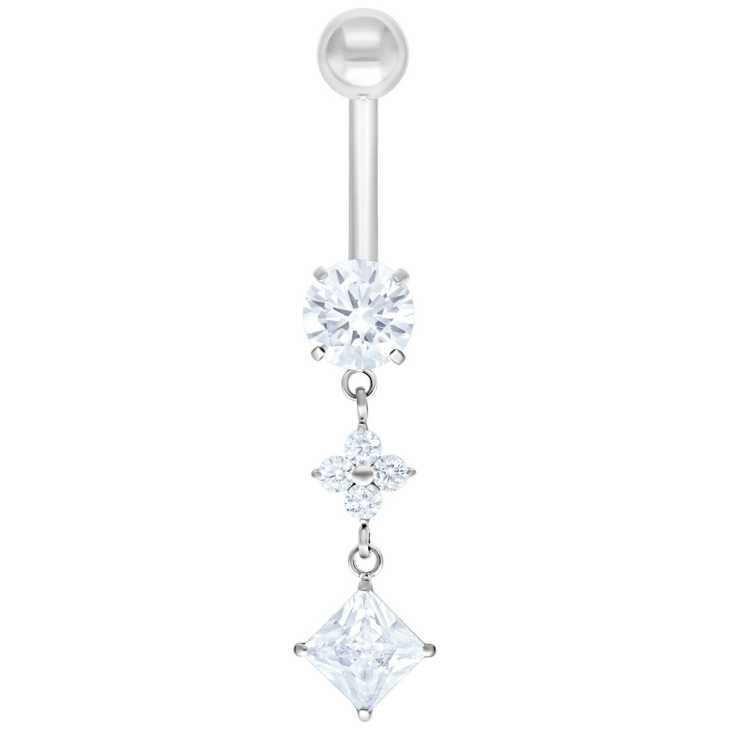 Banane en argent avec cristaux, 8 mm Banane en argent avec cristaux clairs sur fond blanc
