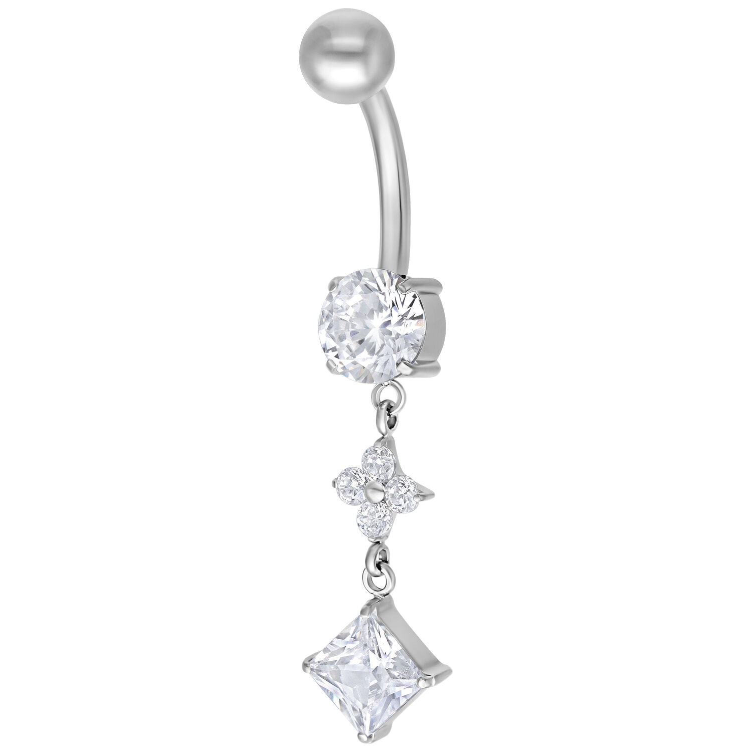 Banane en argent avec cristaux, 8 mm Banane en argent avec cristaux clairs sur fond blanc