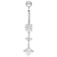 Piercing de nombril avec cristaux en argent Piercing Bananabell en argent avec cristaux clairs sur fond blanc