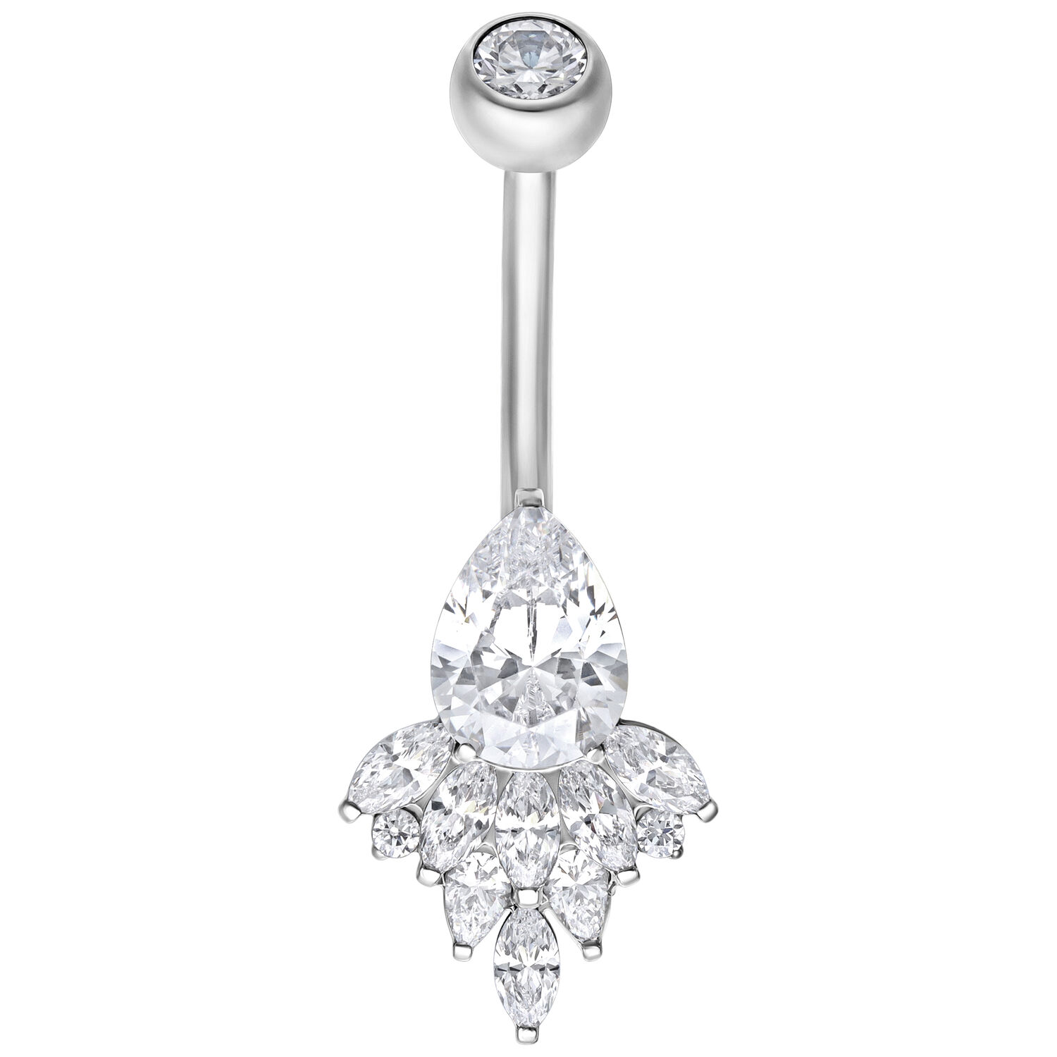 Banane d'Orient en argent avec cristaux Piercing banane en argent avec cristaux clairs sur fond blanc