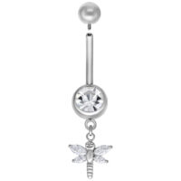 Banane en argent Dragon-fly 8,0 mm Piercing de nombril en argent avec pendentif libellule et pierre cristalline, 8,0 mm