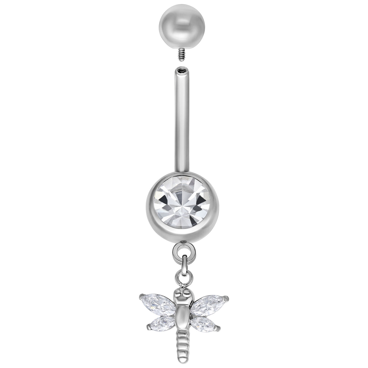 Banane en argent Dragon-fly 8,0 mm Piercing de nombril en argent avec pendentif libellule et pierre cristalline, 8,0 mm