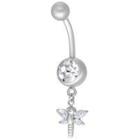 Banane en argent Dragon-fly avec cristal Banane en argent avec pendentif libellule et pierre cristalline sur fond blanc