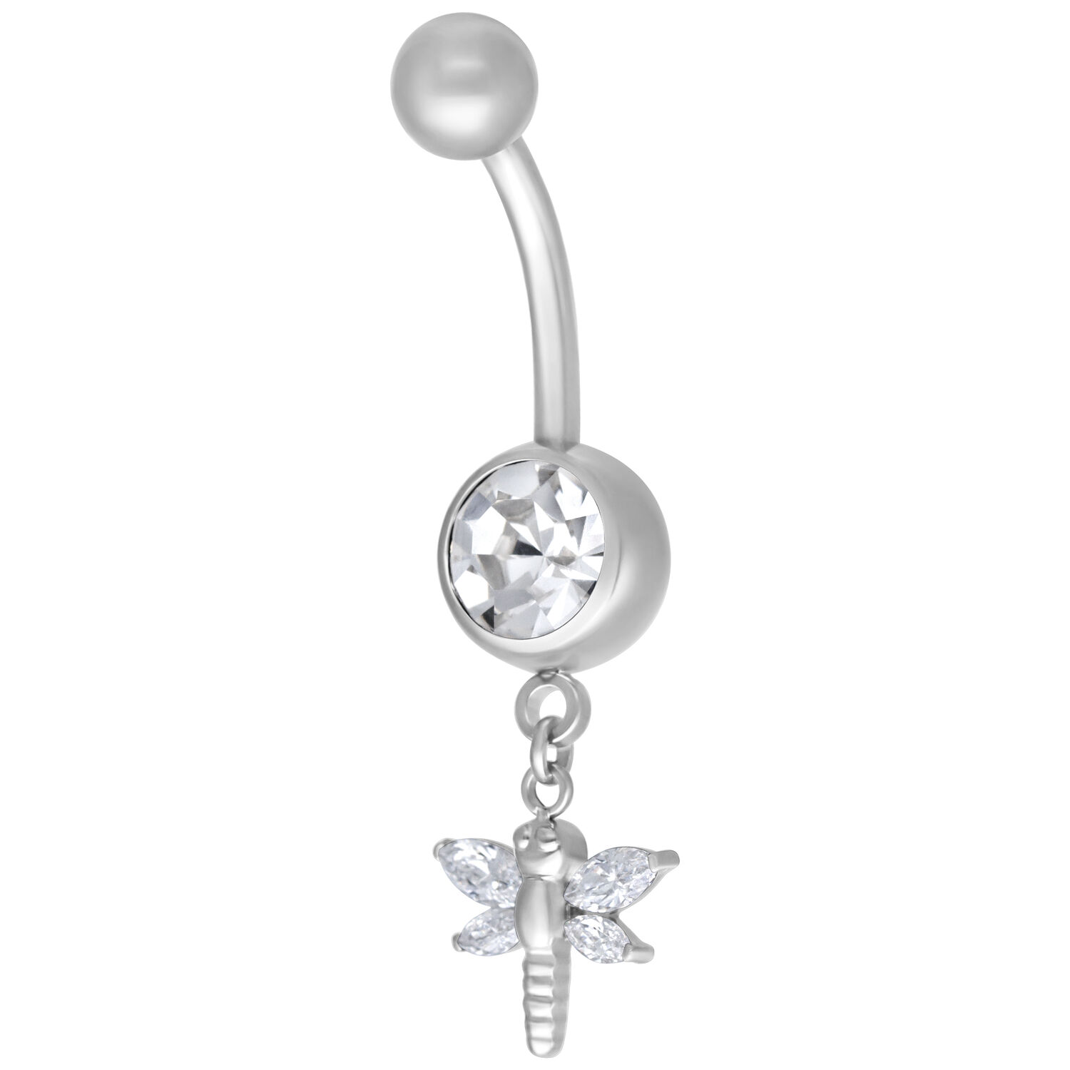 Banane en argent Dragon-fly avec cristal Banane en argent avec pendentif libellule et pierre cristalline sur fond blanc