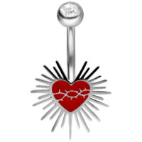 Sacred Heart Bananabell avec design de cœur rouge Bananabell en argent avec cœur rouge et rayons sur fond blanc