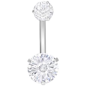 Bananabell en argent avec deux pierres cristallines sur fond blanc