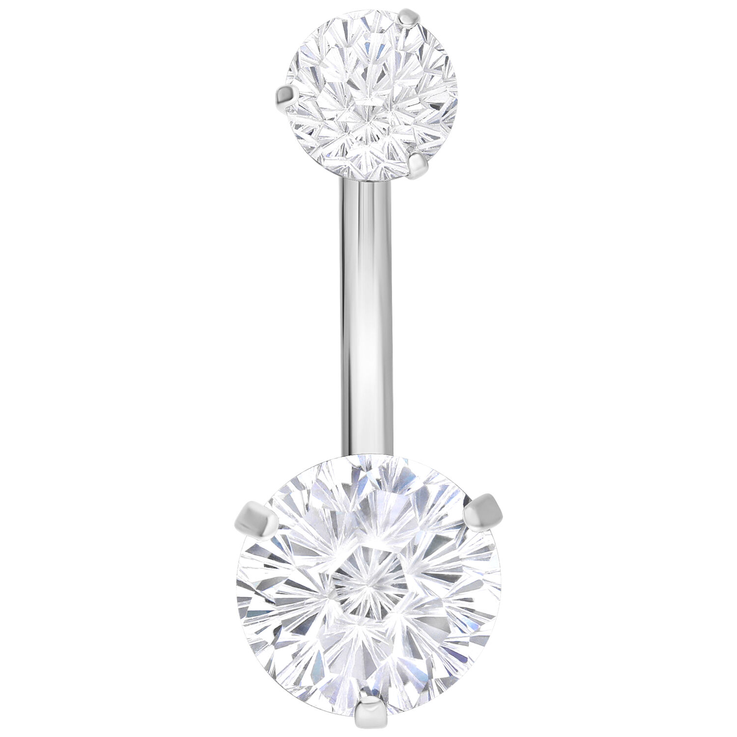 Firework Crystal Bananabell en argent Bananabell en argent avec deux pierres cristallines sur fond blanc