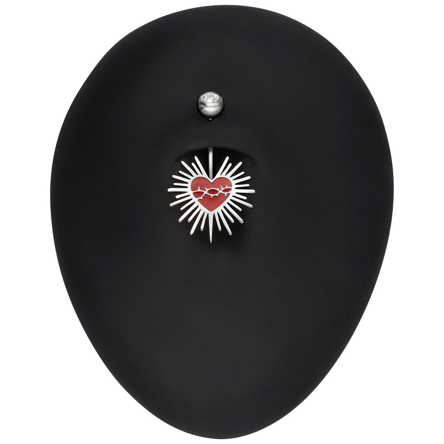 Barbell Sacred Heart argenté 10mm Bananabell argenté avec cœur rouge et fil barbelé sur fond noir
