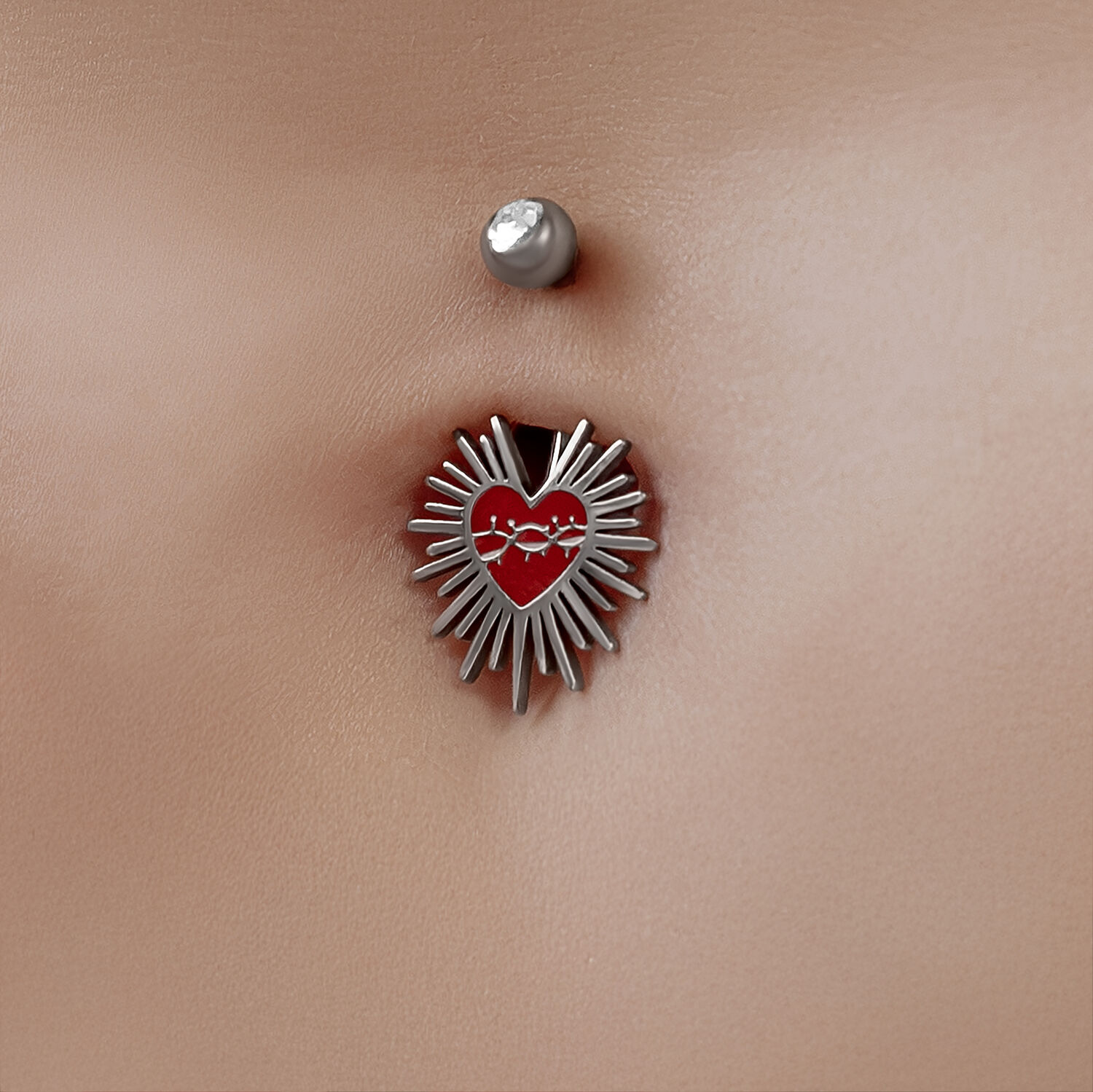 Piercing de nombril Sacred Heart en titane Piercing nombril avec cœur rouge et fil barbelé, look titane