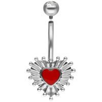 Banane Sacred Heart argentée 12mm Banane argentée avec pendentif cœur rouge sur fond blanc