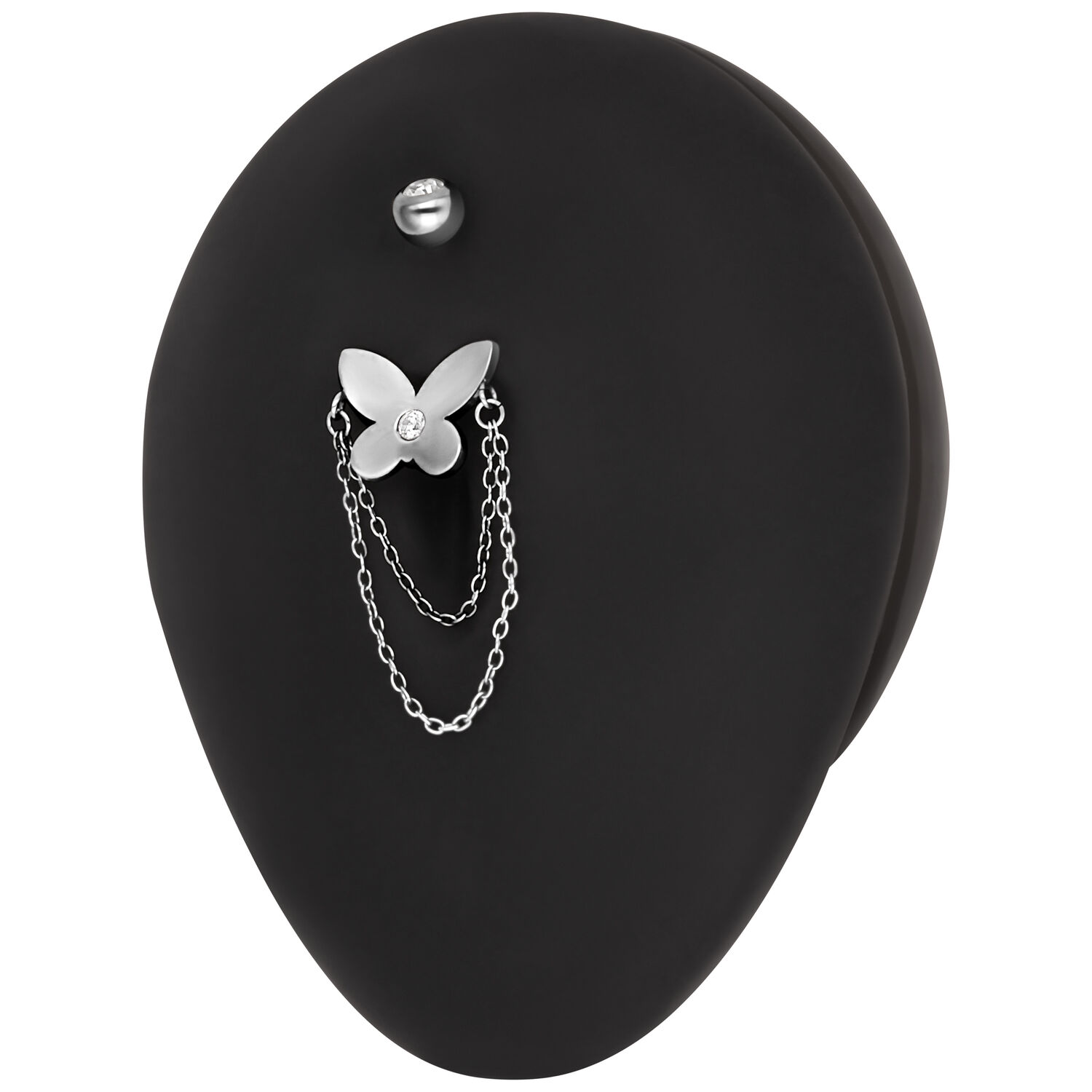 Bananabell papillon avec chaînes en titane Bananabell argenté avec papillon et chaînes sur fond noir