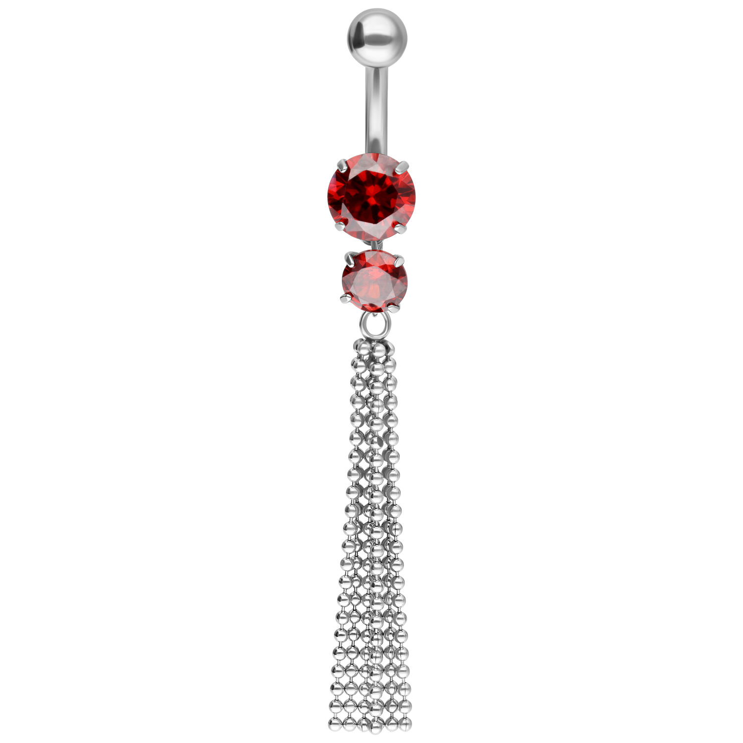 Banane en argent avec deux cristaux rouges et chaînes pendantes
