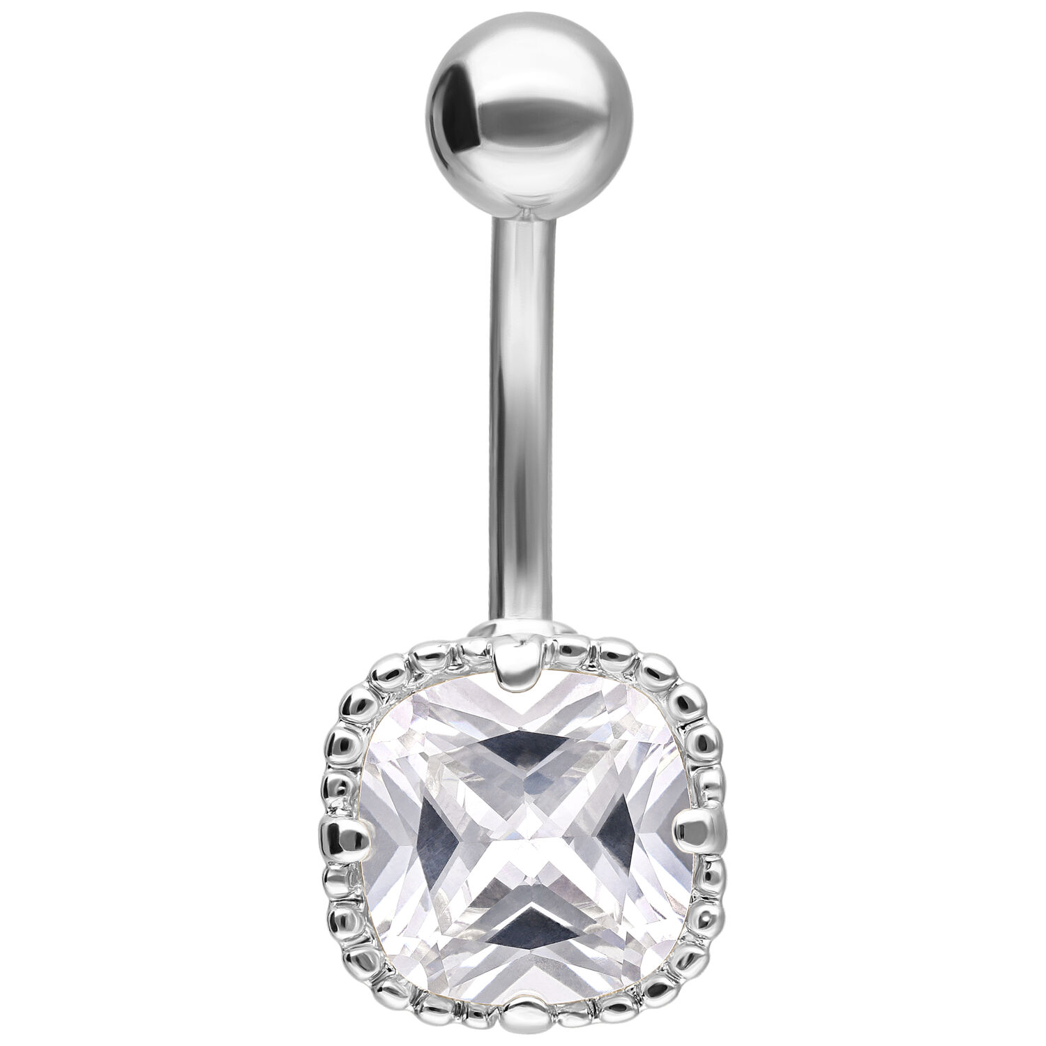 Banane en argent brillante avec cristal carré sur fond blanc