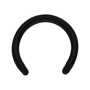 Barbell circulaire noir en titane avec filetage externe sur fond blanc