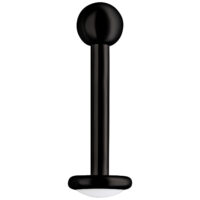 Labret piercing noir en titane 1,2 mm d'épaisseur Piercing labret noir en titane avec filetage externe sur fond blanc