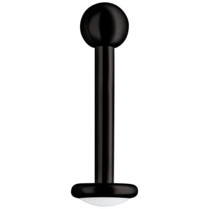 Piercing labret noir en titane avec filetage externe sur fond blanc