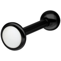 Labret en titane noir avec boule blanche Labret en titane noir avec boule blanche sur fond blanc