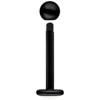 Labret en titane noir avec filetage externe Labret en titane noir avec filetage externe, boule et plaque plate sur fond blanc