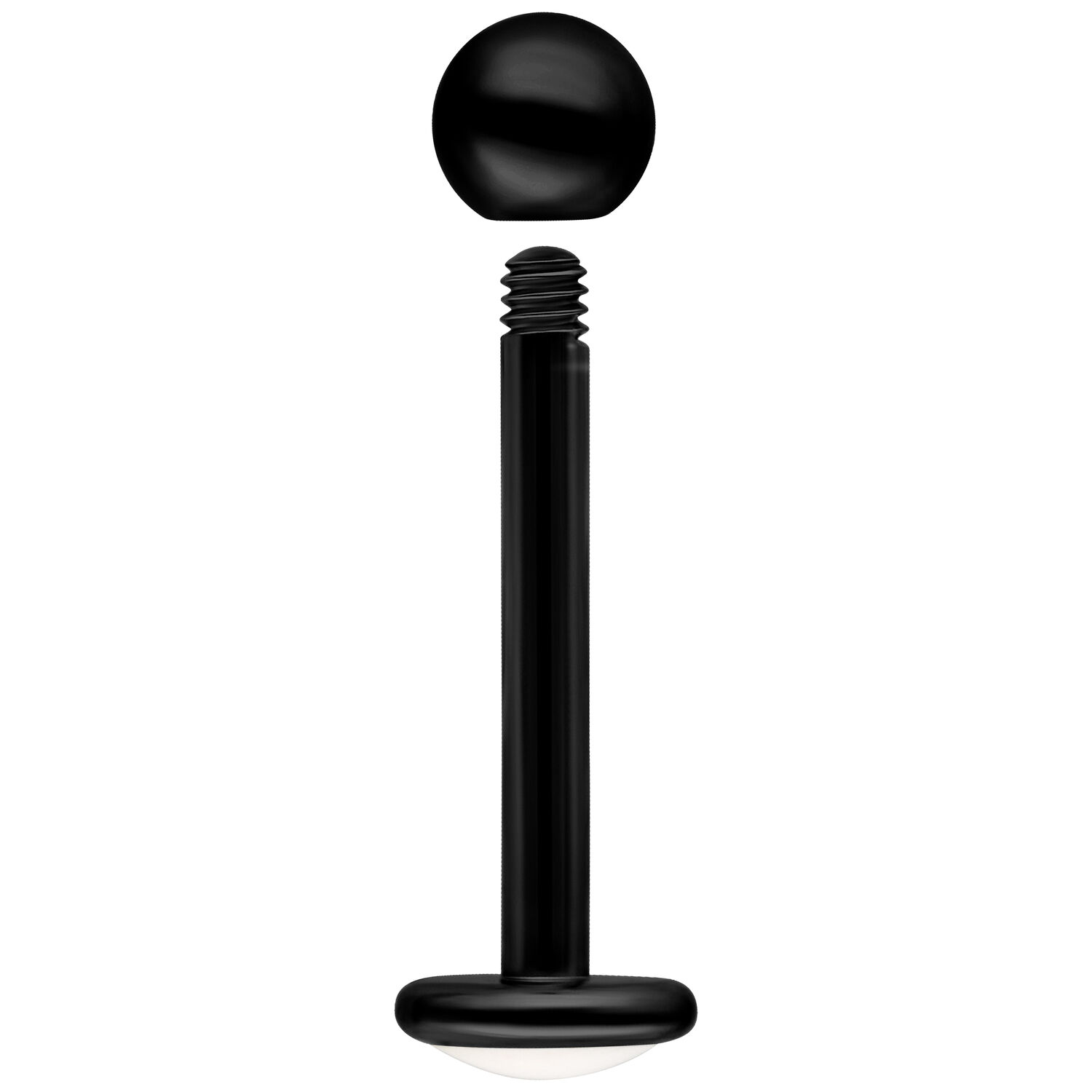 Labret en titane noir avec filetage externe Labret en titane noir avec filetage externe, boule et plaque plate sur fond blanc