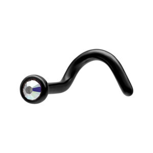 Clou de nez noir en titane avec cristal Aurora Boreale sur fond blanc