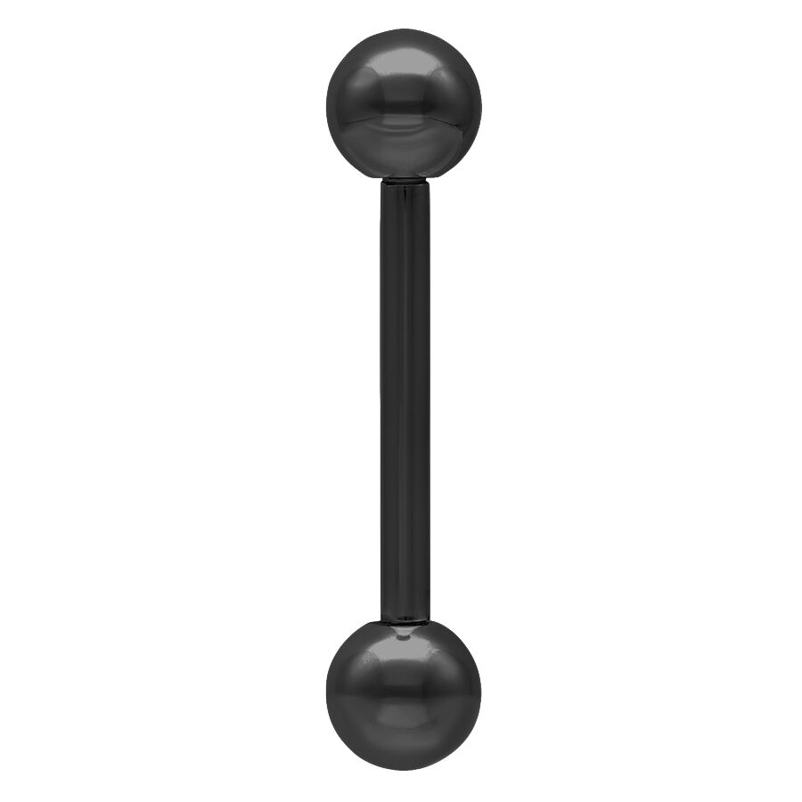 Barbell noir en acier chirurgical Barbell noir avec deux boules sur fond blanc