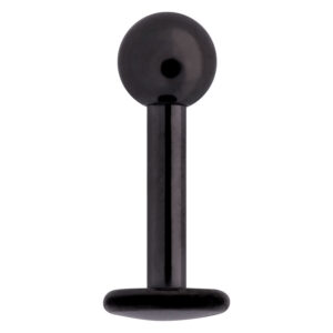 Labret en titane noir sur fond blanc, positionné verticalement