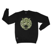 Sweat noir Wildcat avec motif lion Sweat unisexe noir avec motif lion vert sur le devant