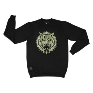 Sweat unisexe noir avec motif lion vert sur le devant