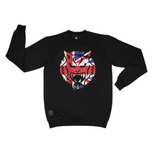 Sweatshirt noir avec imprimé tigre coloré sur fond blanc