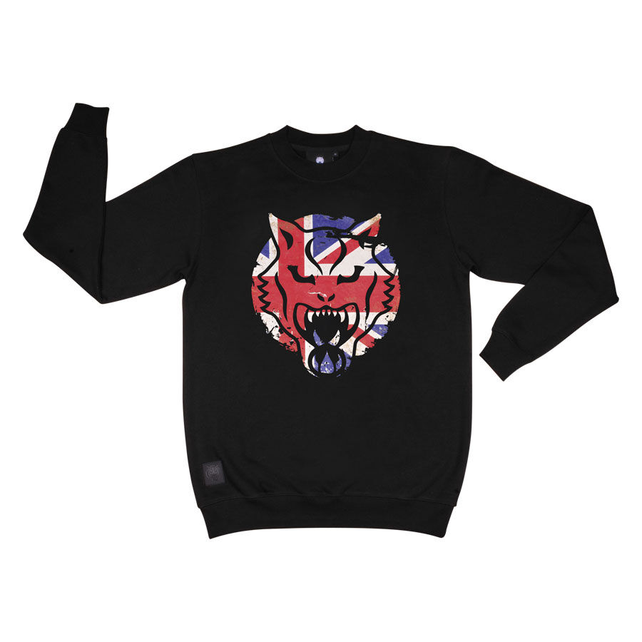 Sweatshirt noir Wildcat avec imprimé tigre Sweatshirt noir avec imprimé tigre coloré sur fond blanc