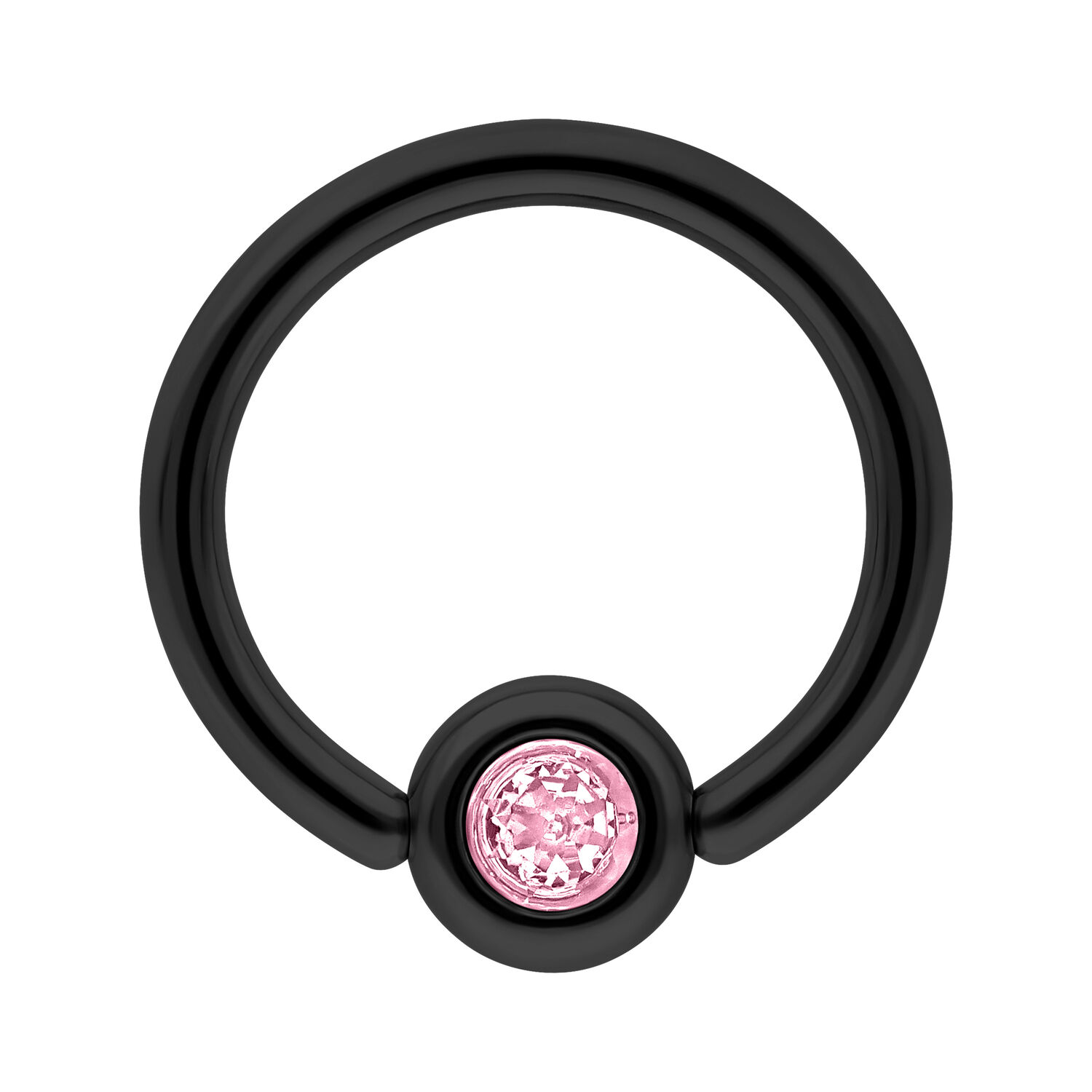 Clip en anneau noir avec cristal rose sur fond blanc