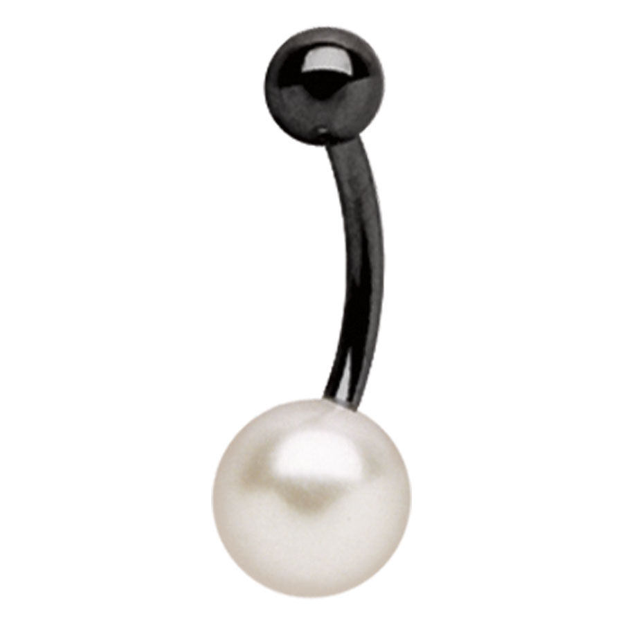 Banane en titane noir avec perle Banane en titane noir avec perle blanche sur fond blanc