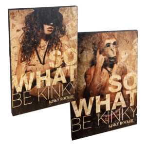 Panneau en bois style Kinky Rocker, fond marron, design audacieux