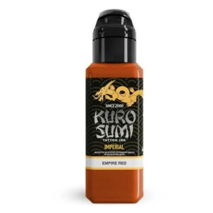 Bouteille d'encre de tatouage rouge Kuro Sumi avec bouchon noir sur fond blanc