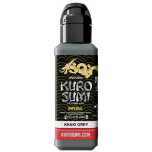 Bouteille d'encre de tatouage Kuro Sumi Imperial en Khaki Gris sur fond blanc