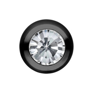 Boule de piercing noire en acier chirurgical avec cristal clair sur fond blanc