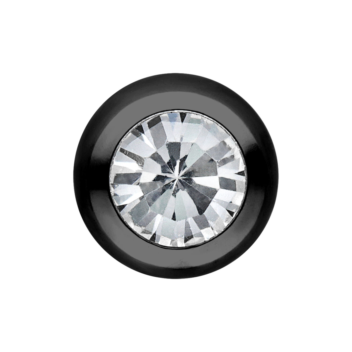 Boule de piercing noire avec cristal clair Boule de piercing noire en acier chirurgical avec cristal clair sur fond blanc