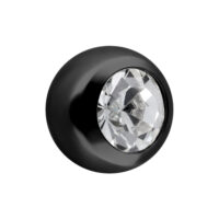 Embout de piercing noir avec cristal clair Embout sphérique noir pour piercings avec cristal clair sur fond blanc