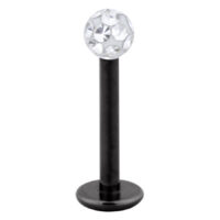 Labret en titane noir avec boule en cristal clair sur fond blanc