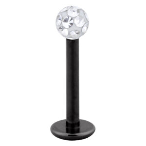 Labret en titane noir avec boule en cristal clair sur fond blanc