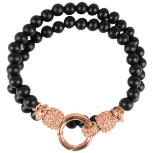 Bracelet en perles de bois noir, fermoir en or rose, 190 mm