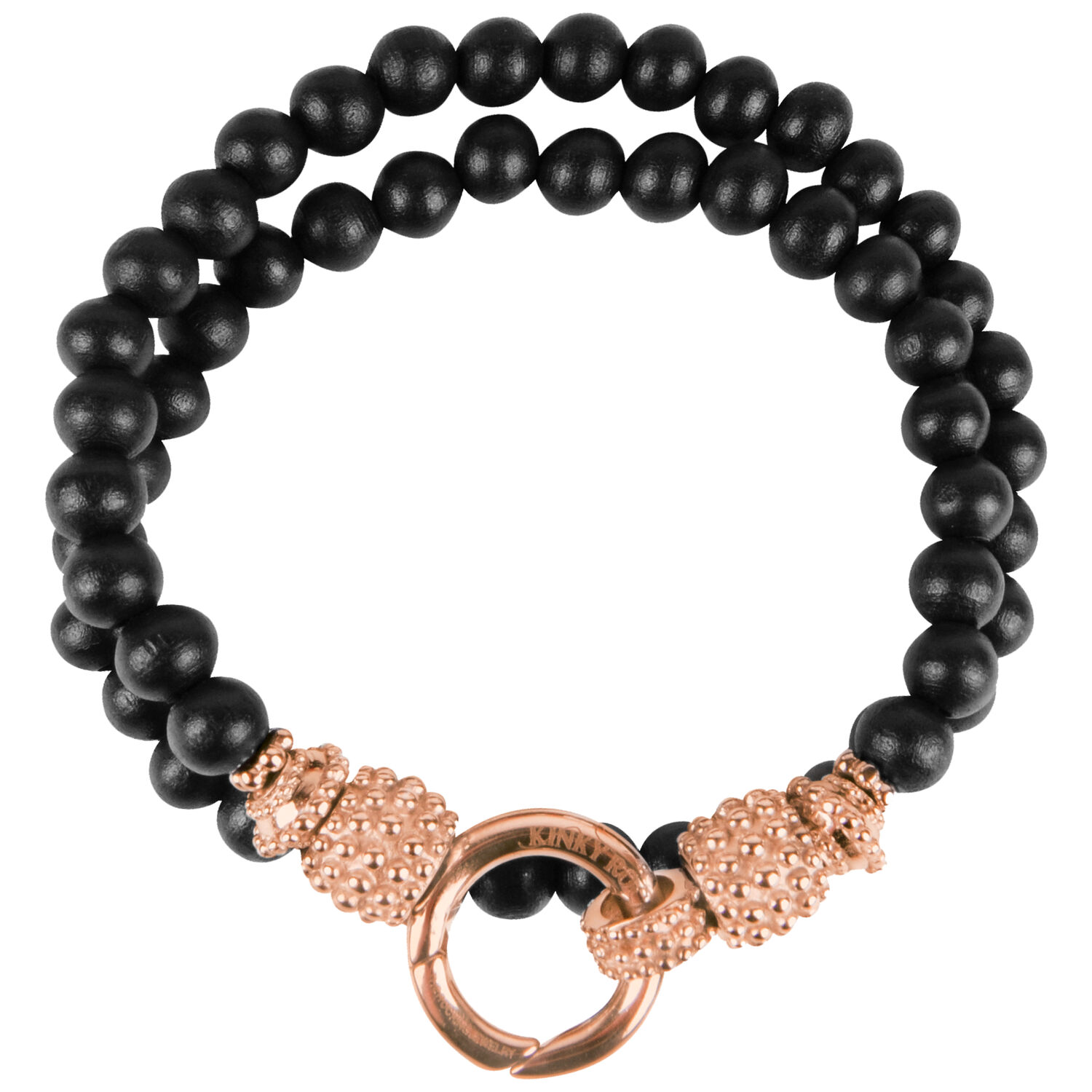 Bracelet en bois noir avec fermoir en or rose Bracelet en perles de bois noir, fermoir en or rose, 190 mm